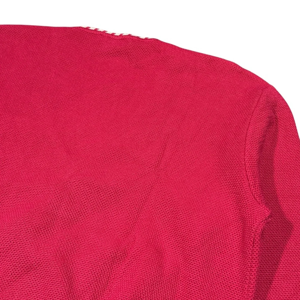 Vintage 80s Celine Candycane Xmas Monogram Red Cardigan Sweater Womens Medium - Picture 6 of 12